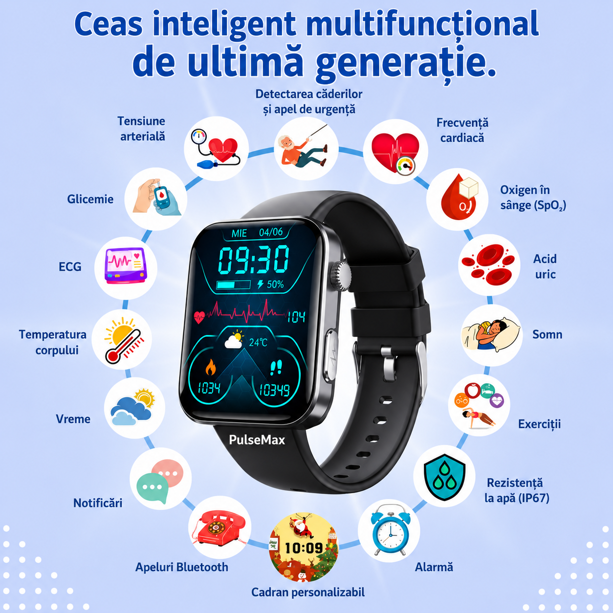 (Ofertă specială) Ceas inteligent pentru monitorizarea stării de bine, puls și apeluri